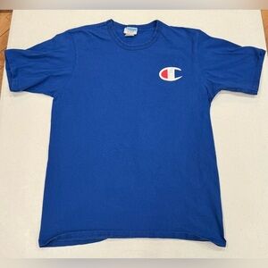 Vintage Champion Big Logo and Embroidered Logo Royal Blue T Shirt XL
